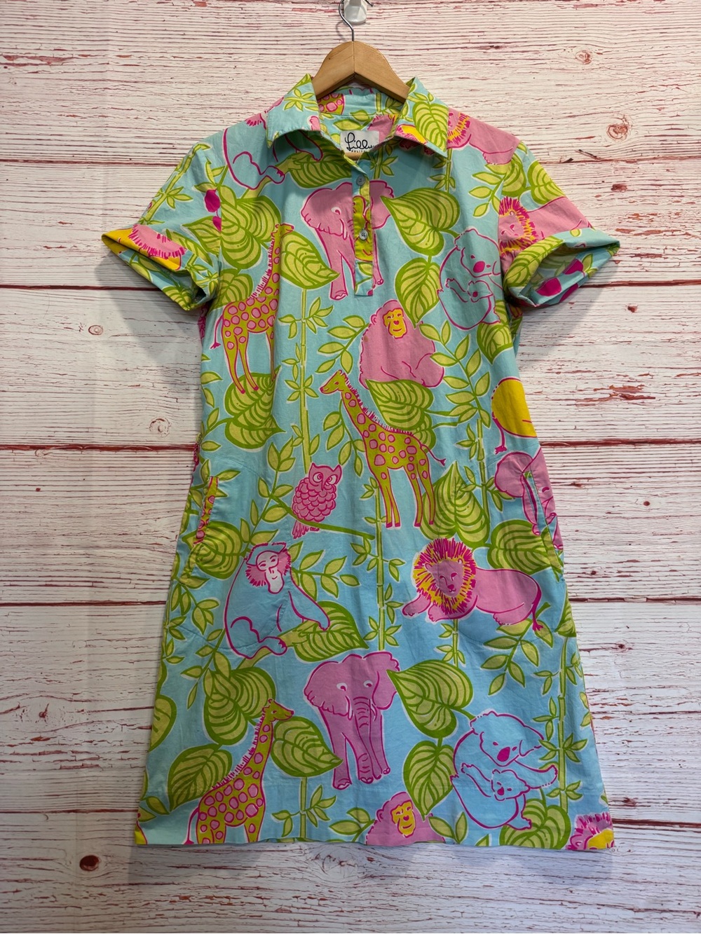 Lilly Pulitzer Vintage White Label Shirt Dress in Nassau Blue San Diego Sz 8
